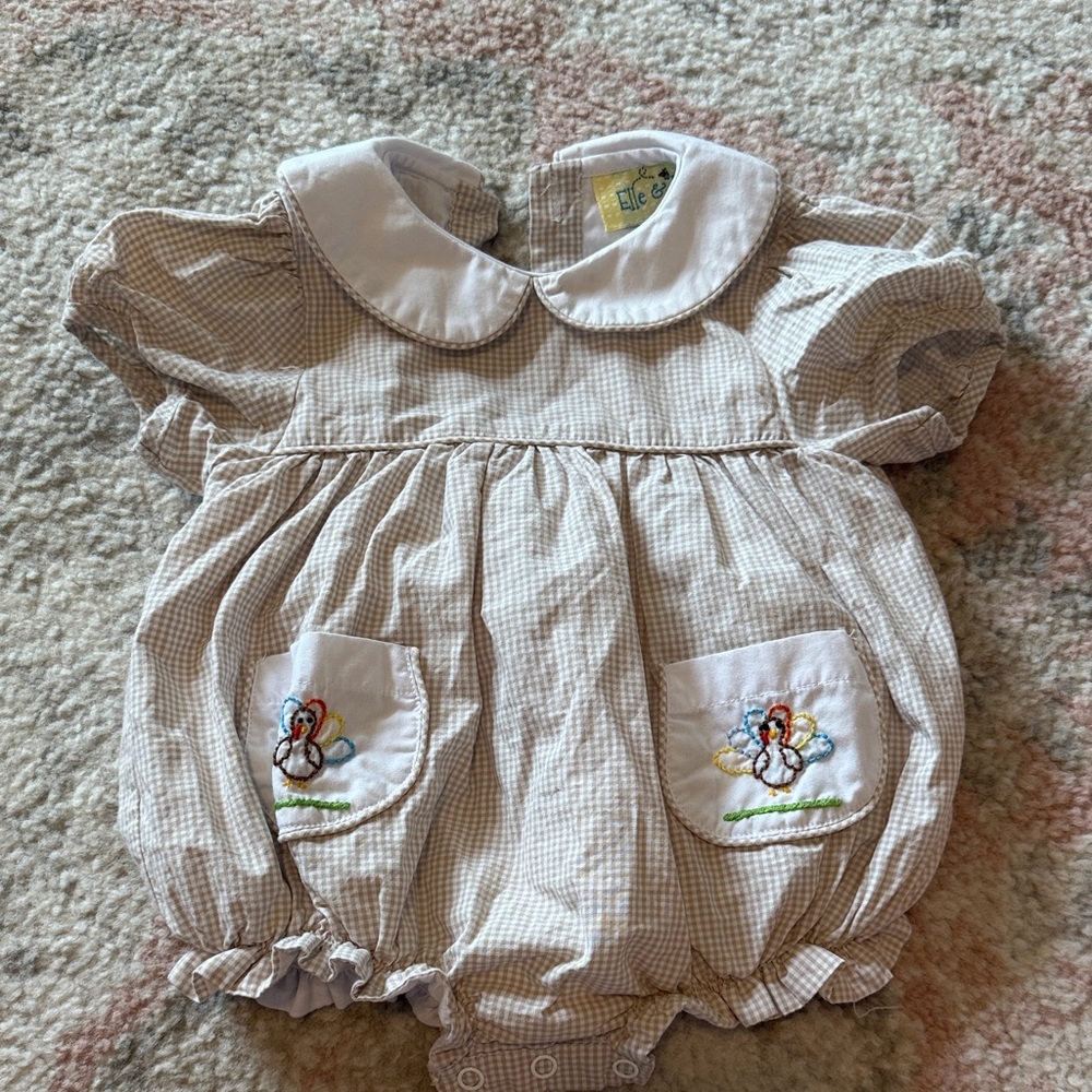 Thanksgiving Baby Bubble Romper with Peter Pan Collar 6m